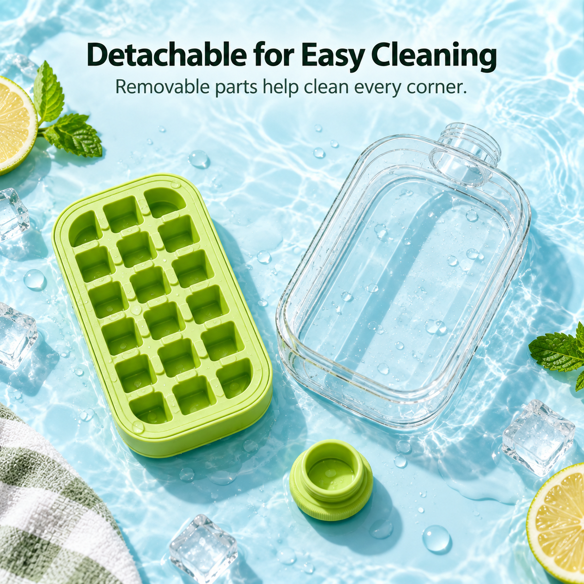 2-in-1 Portable Ice Cube Maker & Storage Bottle – No-Touch Easy Release Ice Tray with Lid