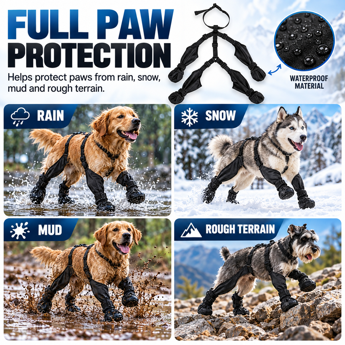 Waterproof 4-Leg Connected Dog Boots