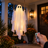 Large Halloween Hanging Ghost Decoration with LED Lights Swinging Ghost for Outdoor Yard Porch Décor