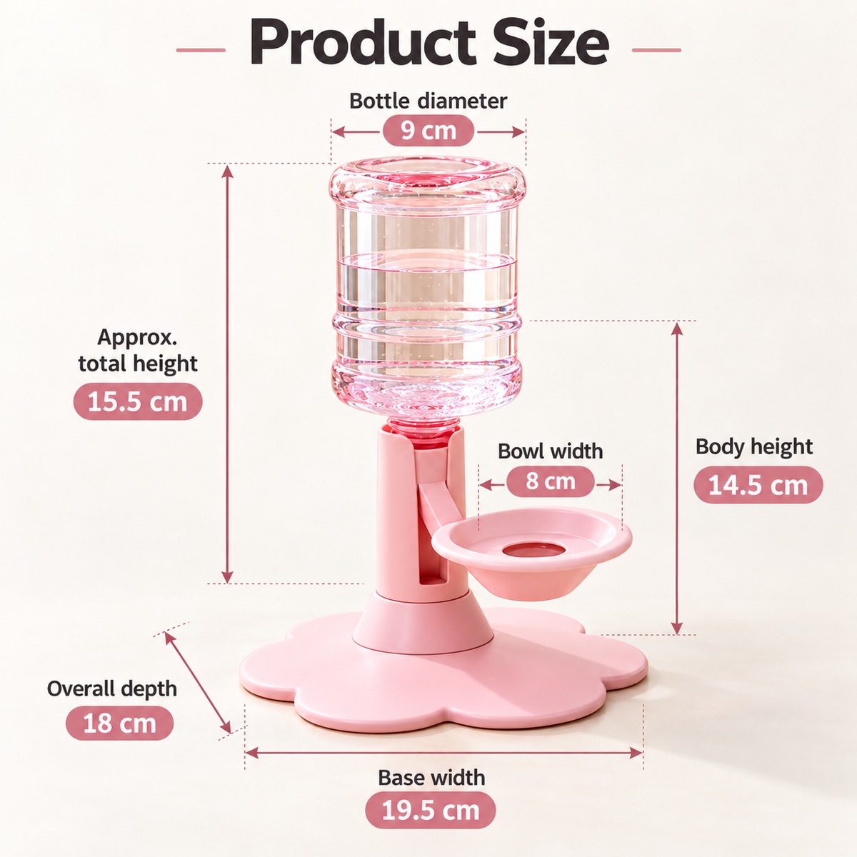 Automatic Gravity Pet Water Dispenser with Adjustable Height & Stable Wide Base