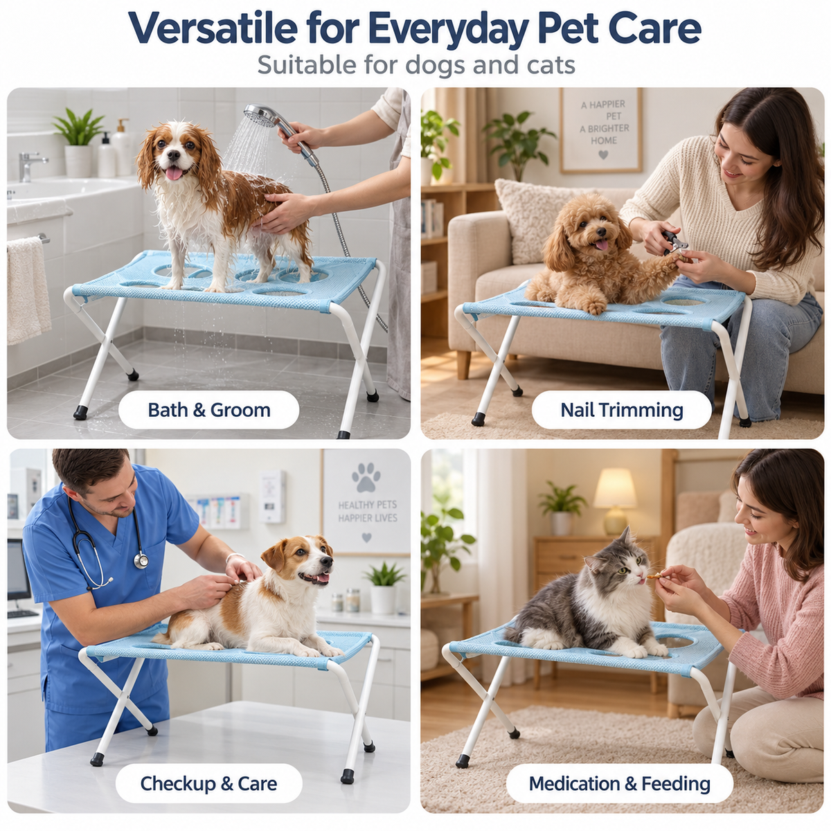 Foldable Pet Bathing Stand, Portable Dog Grooming Rack with Hammock