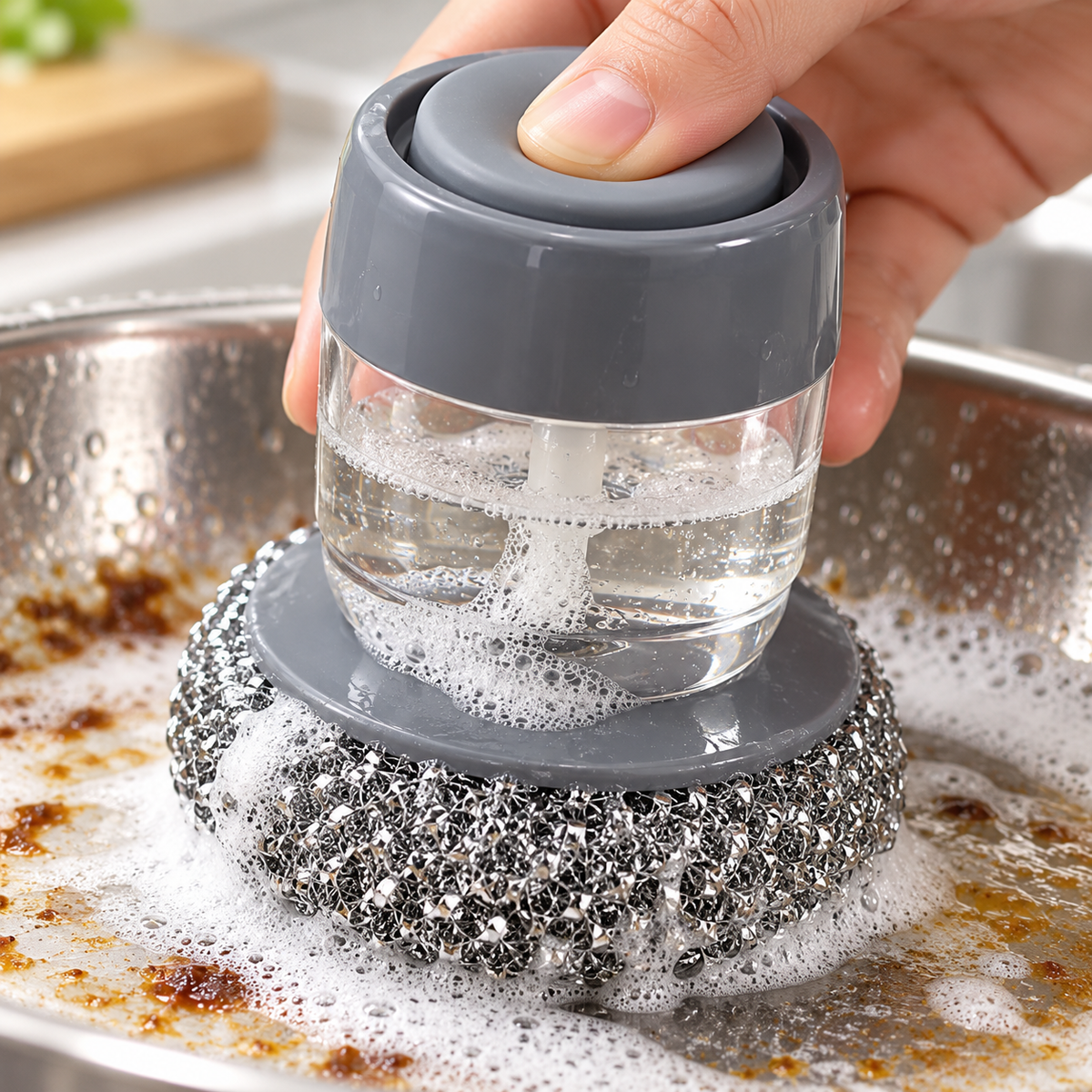 Soap Dispensing Stainless Steel Dish Brush