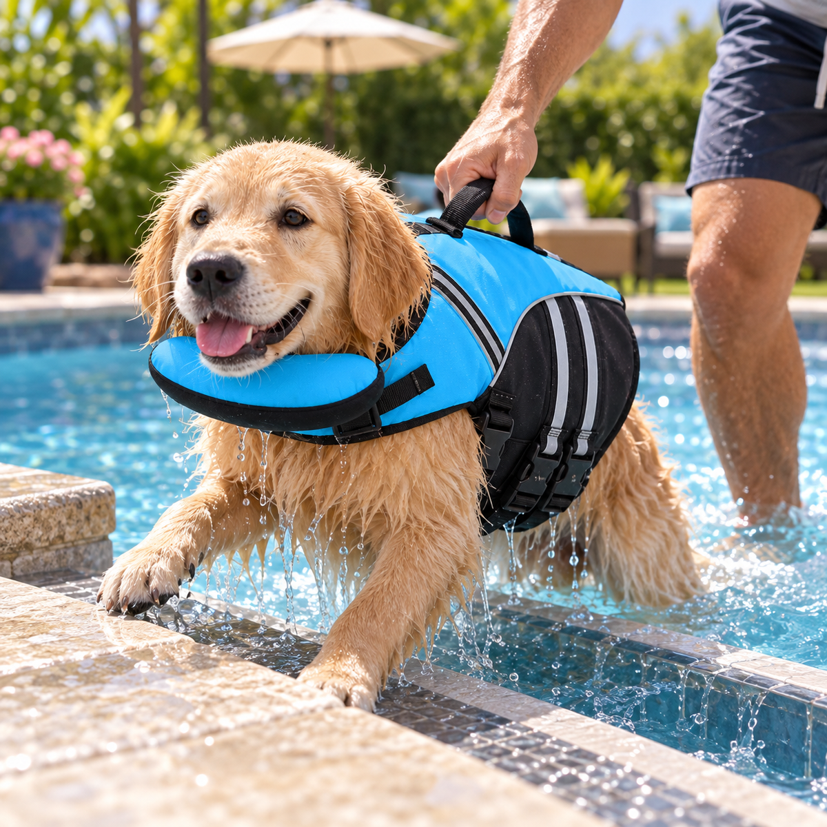 Dog Life Jacket with Neck Support, Adjustable No-Chafe Swimming Vest