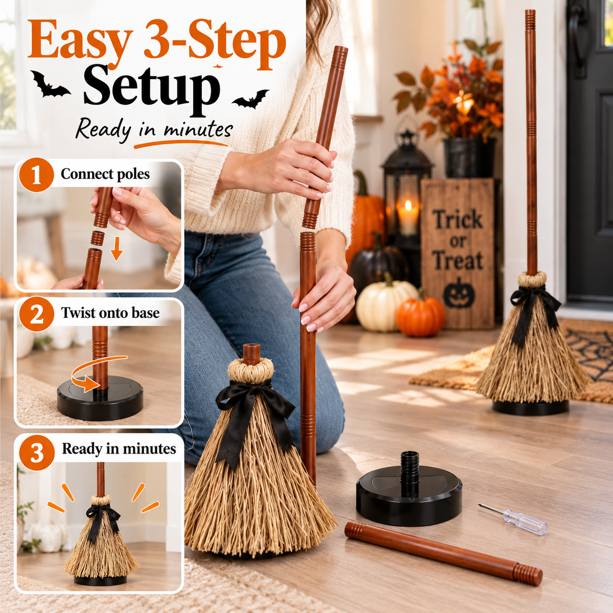 Sound-Activated Moving Witch Broom – Halloween Dancing Broom with Spooky Sounds