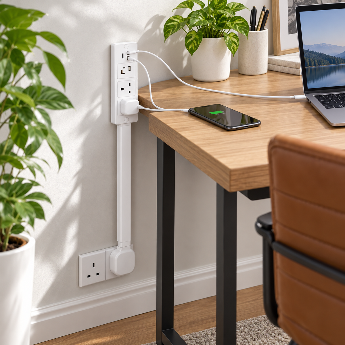 Extendable Power Outlet Extender with 2 AC Outlets USB A and USB C Ports