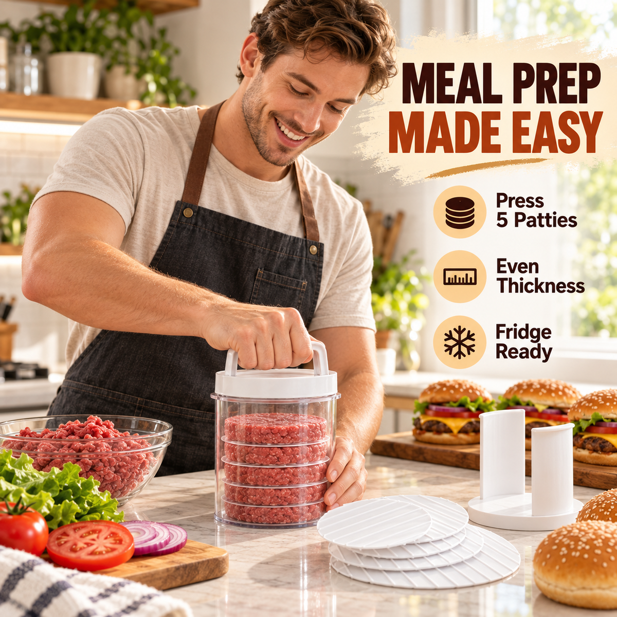 Stackable Burger Patty Maker & Freezer Press