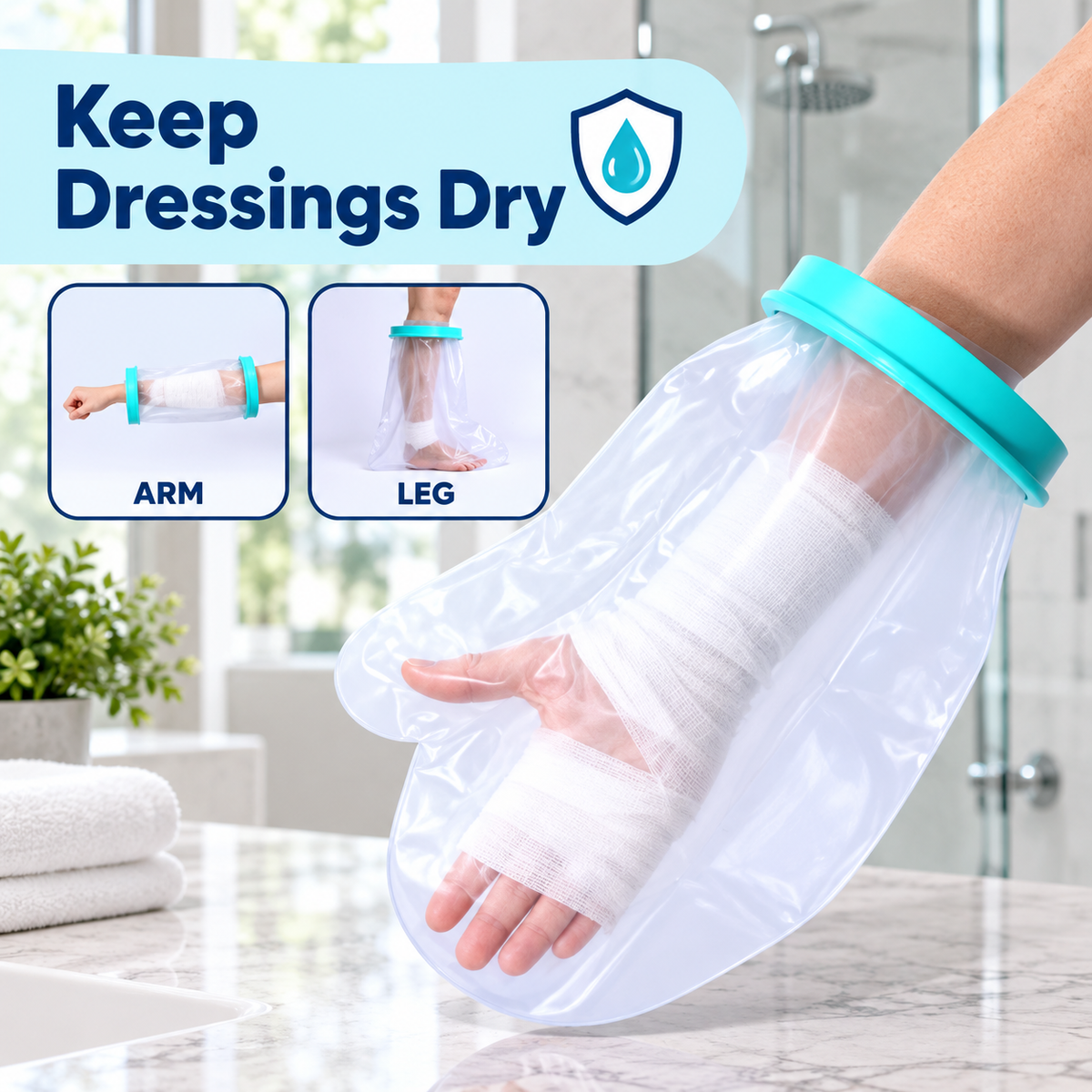Waterproof Cast and Bandage Shower Cover, Reusable Arm and Leg Protector