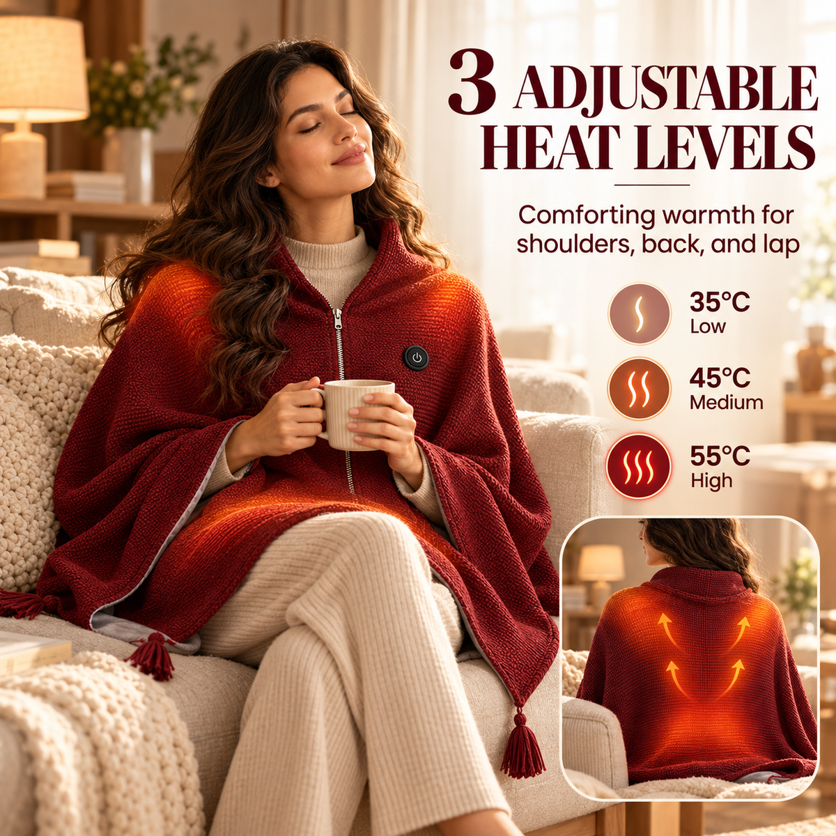 USB Heated Wearable Shawl Blanket