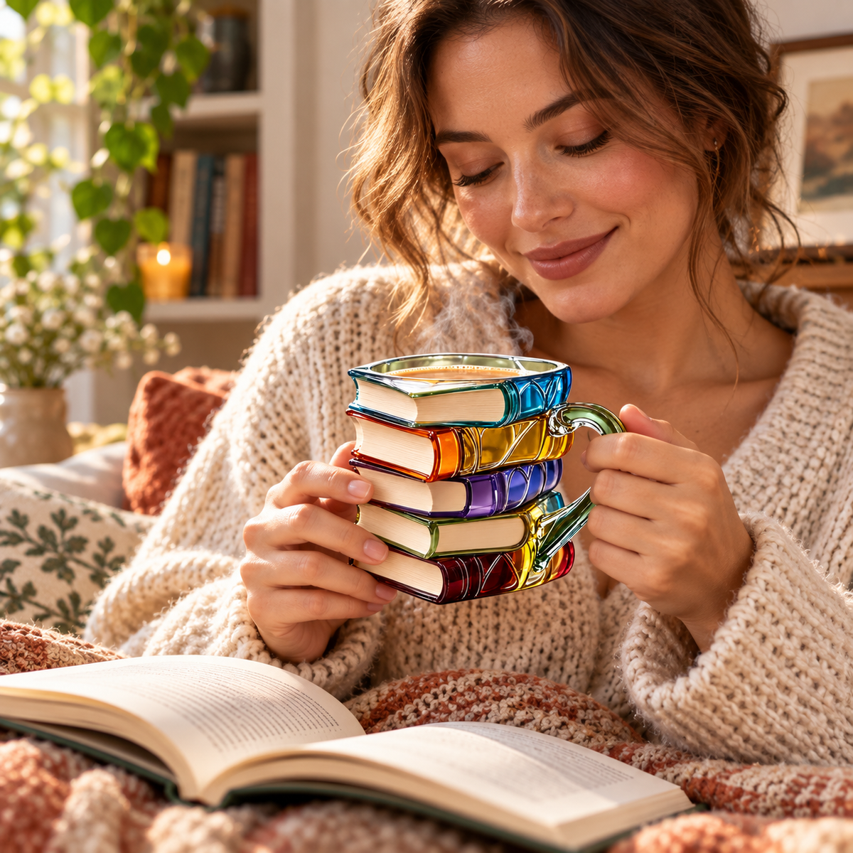 3D Painted Book Stack Coffee Mug
