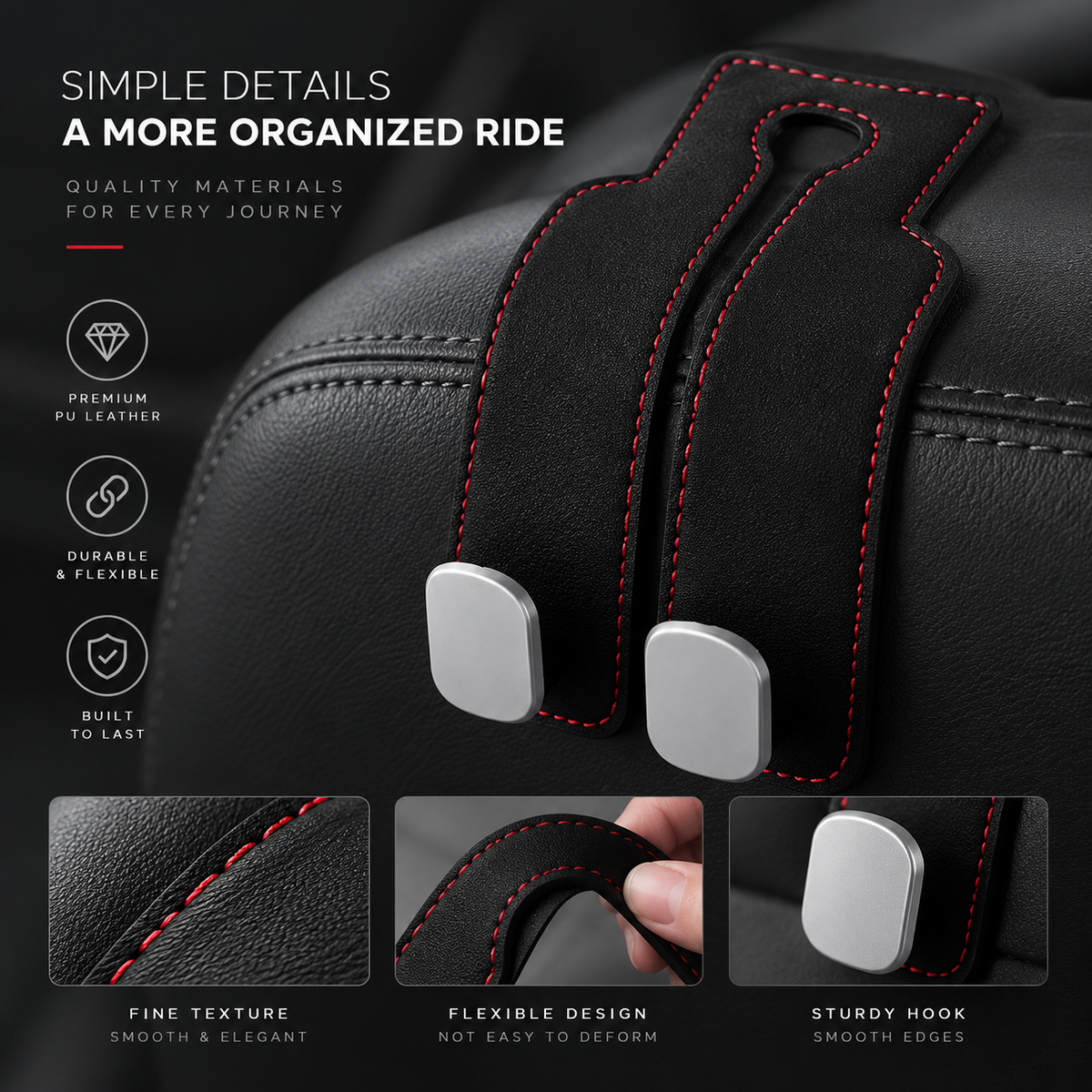 Premium Car Headrest Storage Hook, Soft Suede Dual Hanging Alloy Hanger