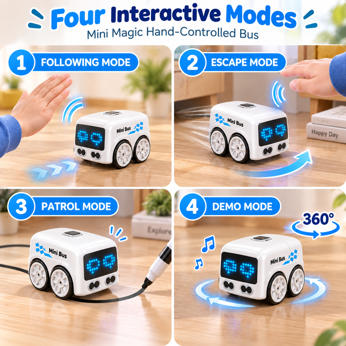 Smart Mini Bus RC Car with Gesture Control, Line Tracking and Interactive Play Modes