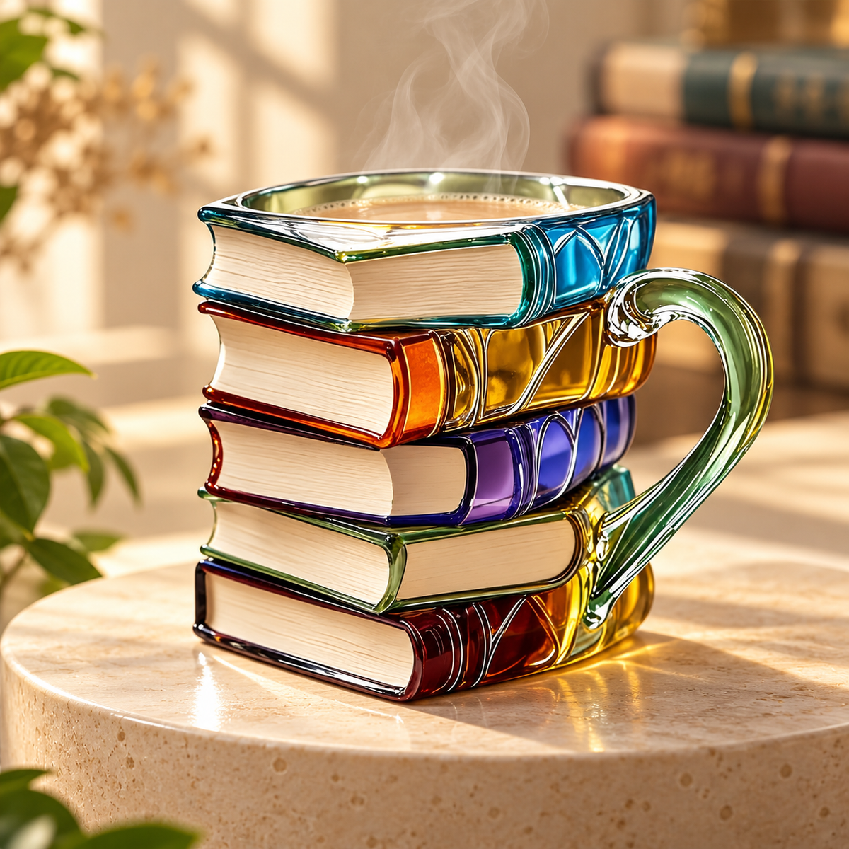 3D Painted Book Stack Coffee Mug