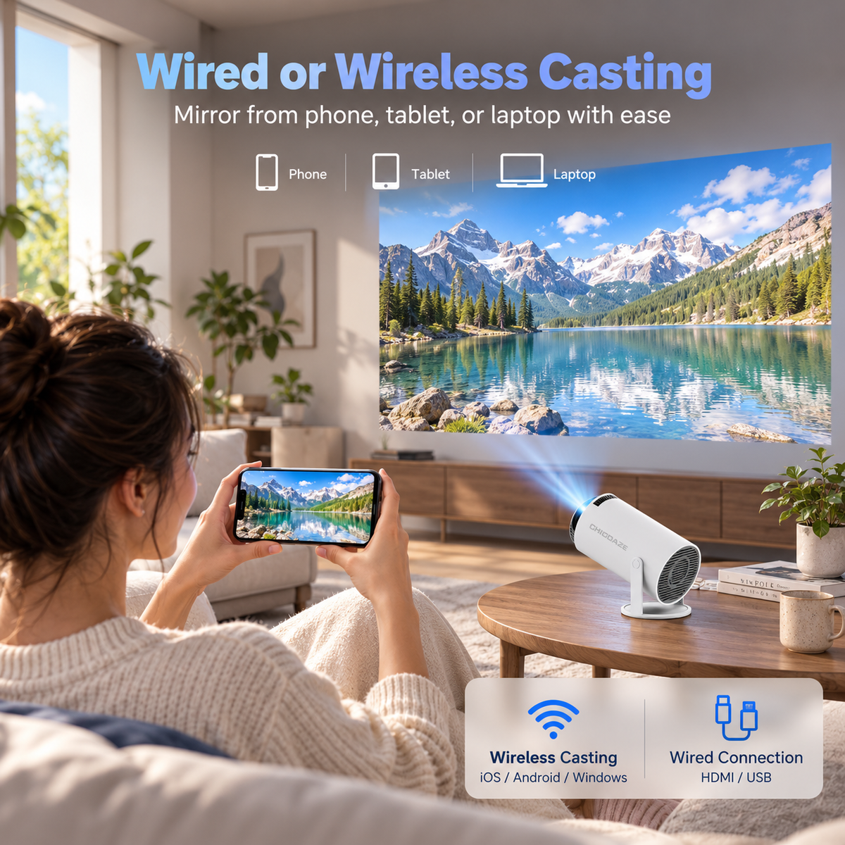 HY300 Pro Portable Smart Projector - Native 720P, Android 14, WiFi 6 & Bluetooth 5.4