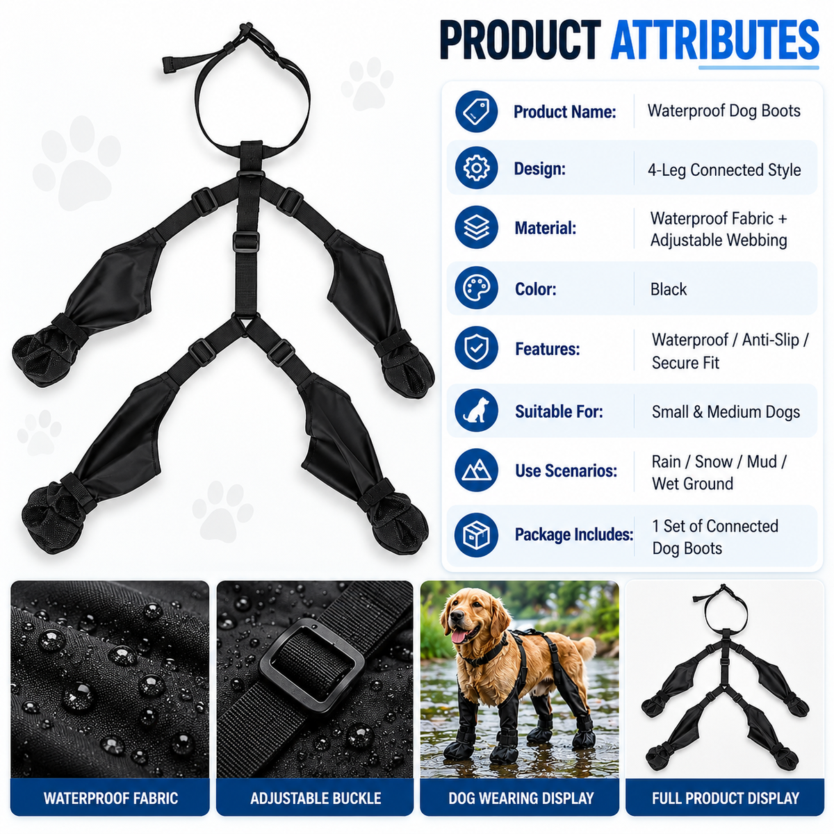 Waterproof 4-Leg Connected Dog Boots