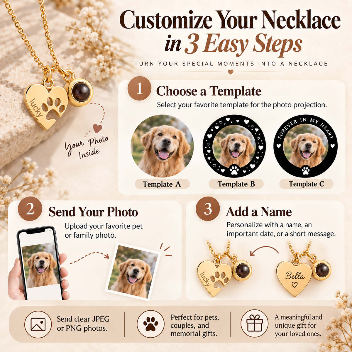 Personalized Pet Photo Projection Necklace