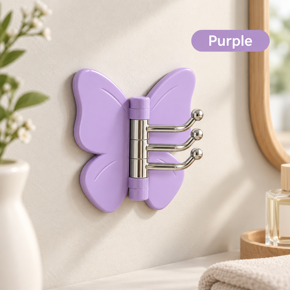 Butterfly 3-Hook Rotating Adhesive Wall Hanger