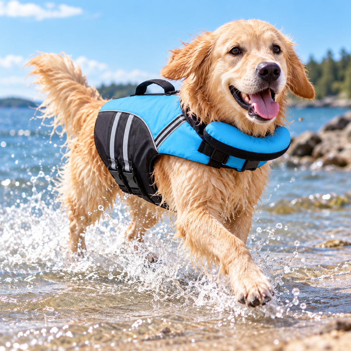 Dog Life Jacket with Neck Support, Adjustable No-Chafe Swimming Vest