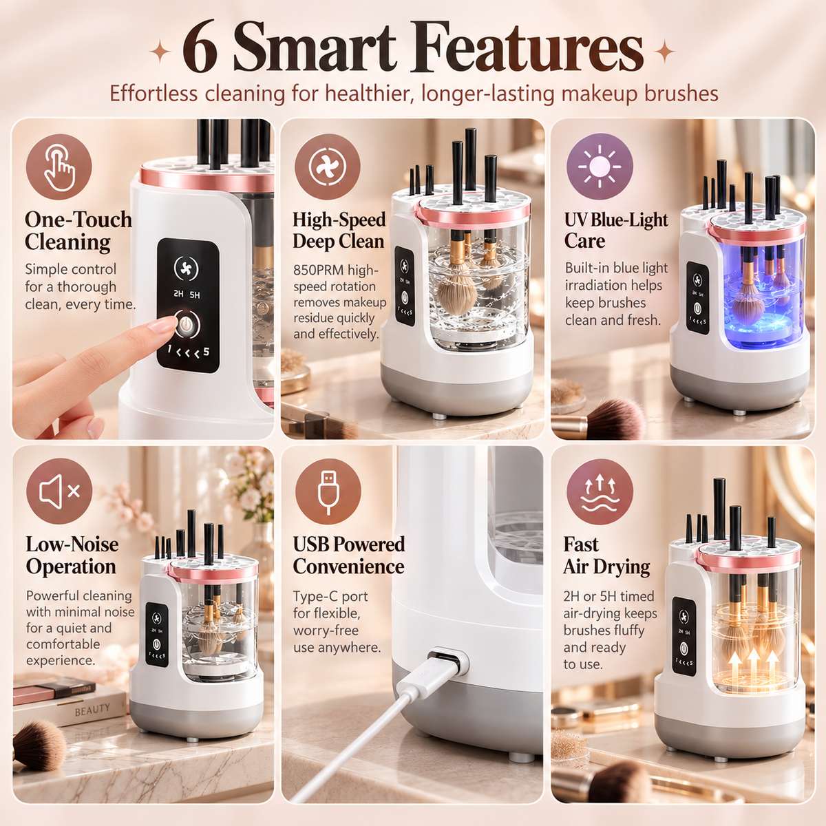 Automatic Makeup Brush Cleaner & Dryer – Electric Makeup Brush Washing Machine with Deep Cleaning & Fast Drying