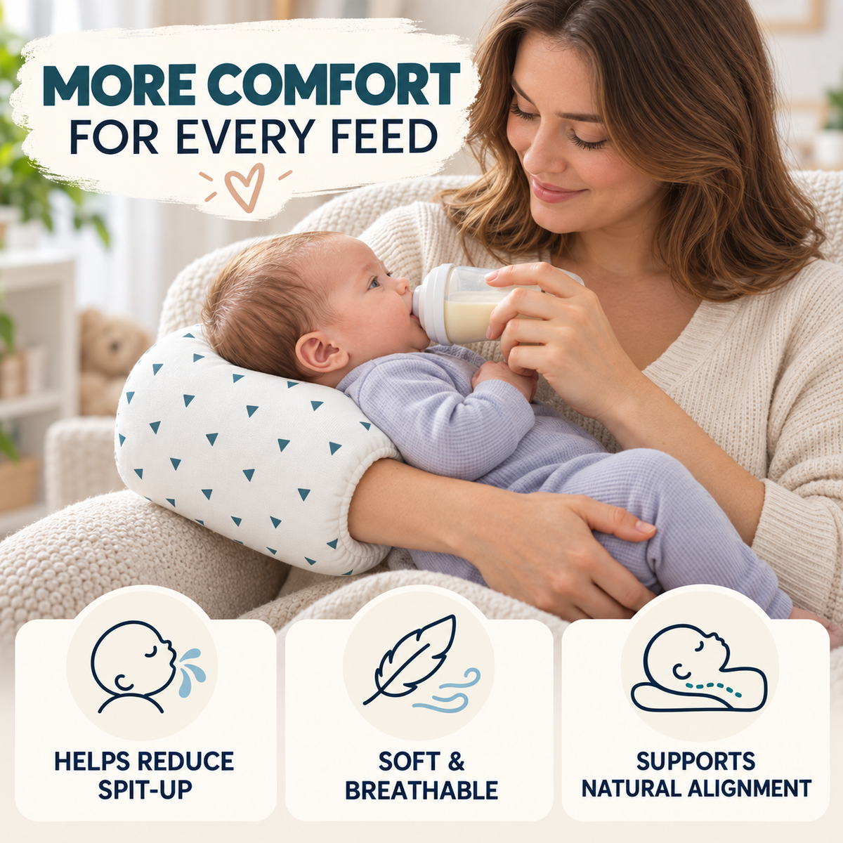 INSULAR Baby Nursing Arm Pillow Cotton Breastfeeding Support Cushion