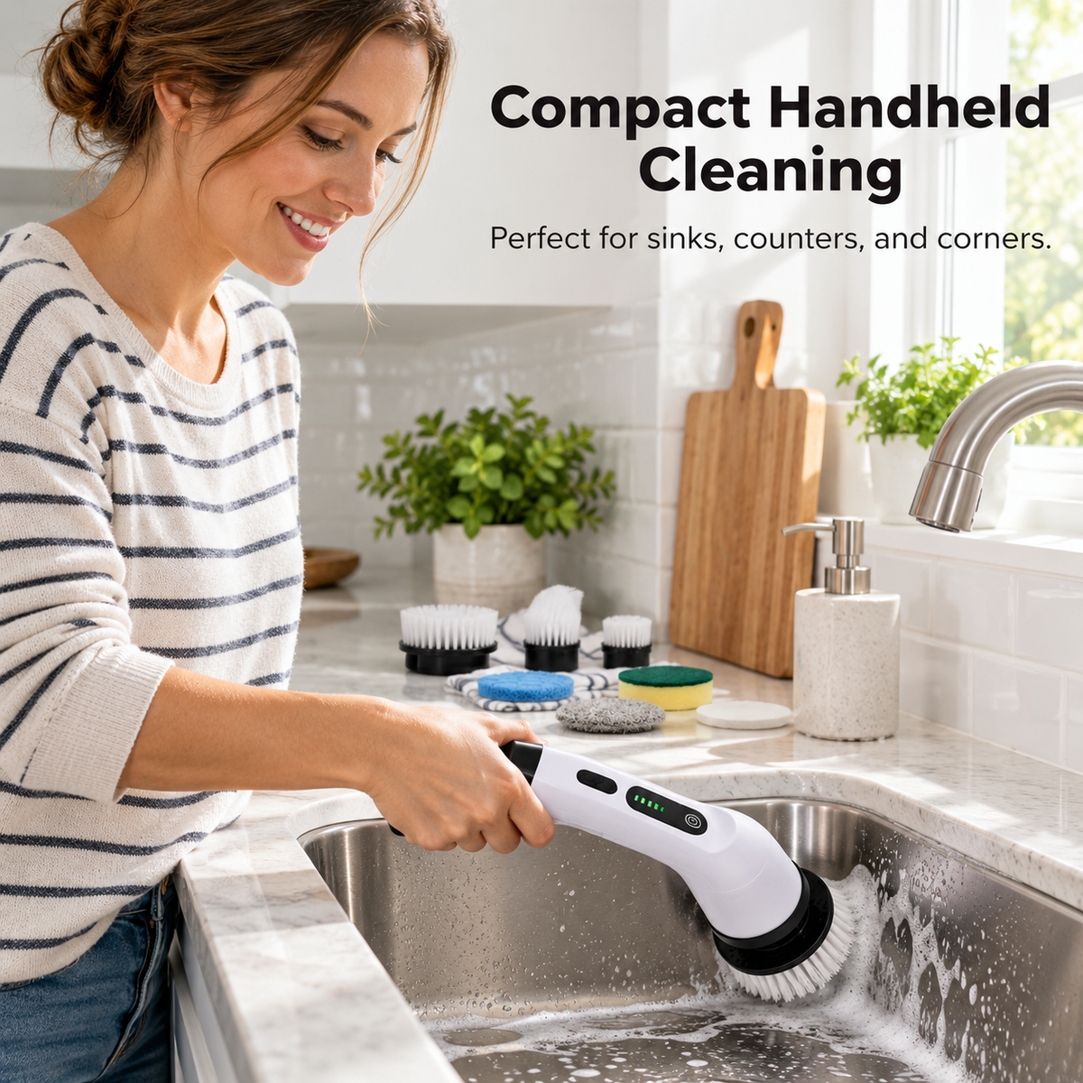 Cordless Electric Spin Scrubber with Extendable Handle and Multiple Cleaning Brush Heads