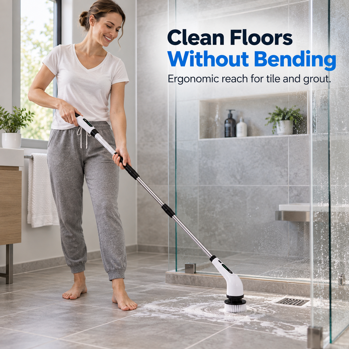 Cordless Electric Spin Scrubber with Extendable Handle and Multiple Cleaning Brush Heads