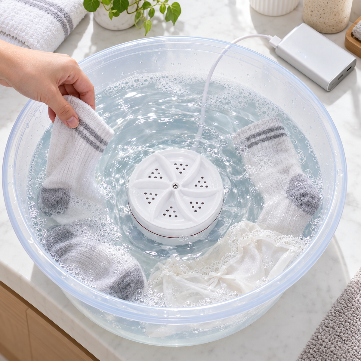 Portable Mini Washing Machine USB Powered Turbo Washer for Underwear Socks and Travel