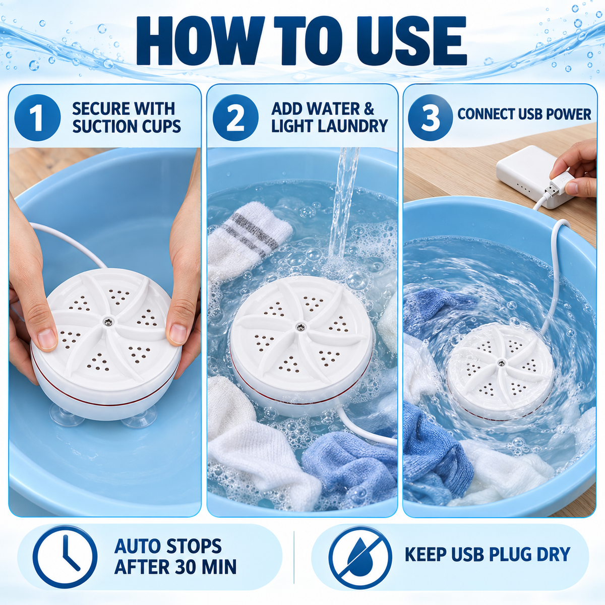 Portable Mini Washing Machine USB Powered Turbo Washer for Underwear Socks and Travel