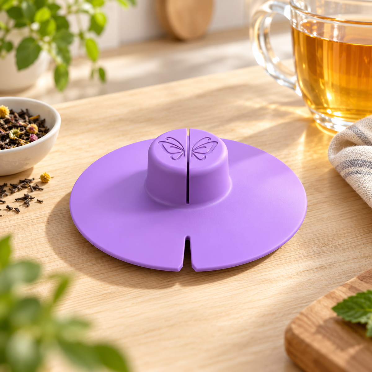 Silicone Tea Bag Holder & Squeezer – Mess-Free Tea Steeping Lid
