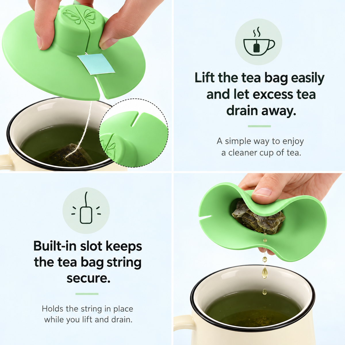 Silicone Tea Bag Holder & Squeezer – Mess-Free Tea Steeping Lid