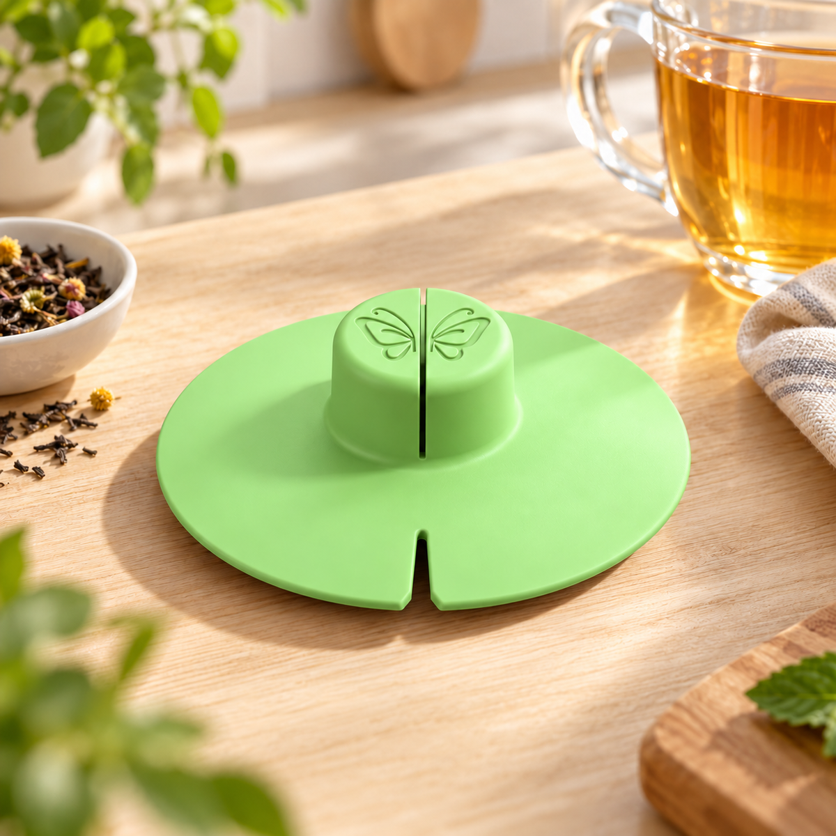 Silicone Tea Bag Holder & Squeezer – Mess-Free Tea Steeping Lid