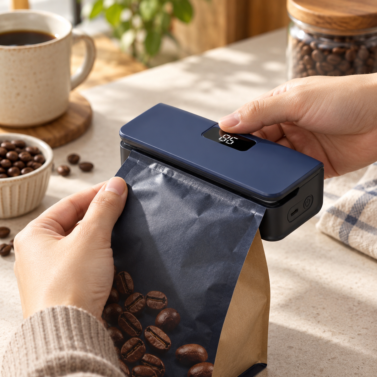 Rechargeable Mini Bag Sealer with Cutter, LED Display & 6 Heat Settings