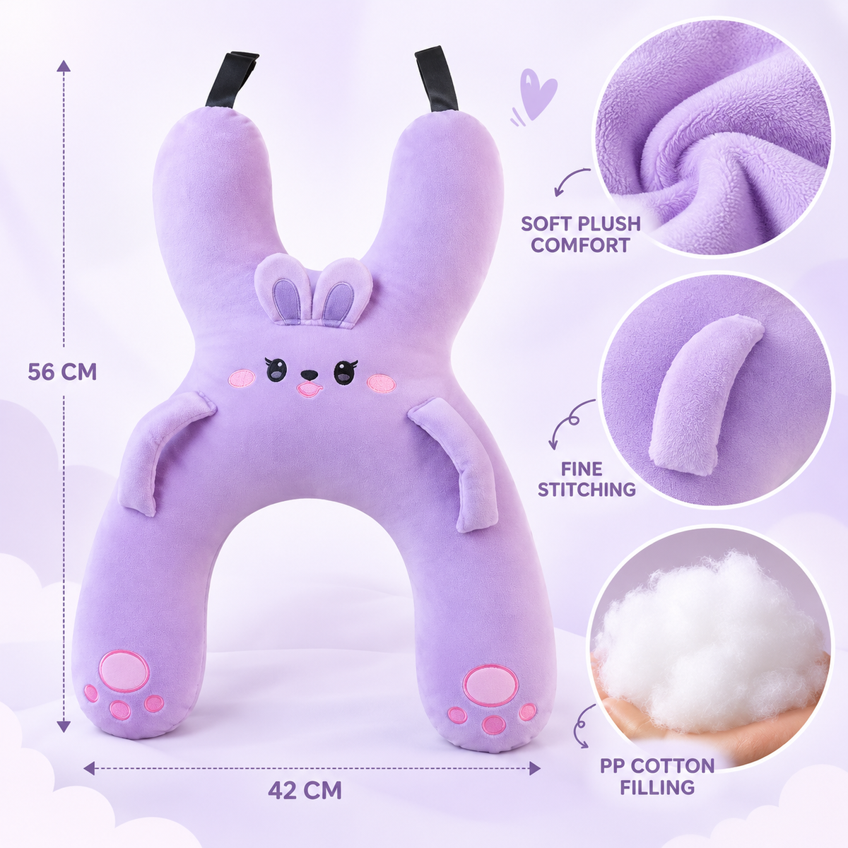 Kids Car Seat Neck Support Pillow, Cute Cartoon Headrest and Lumbar Cushion
