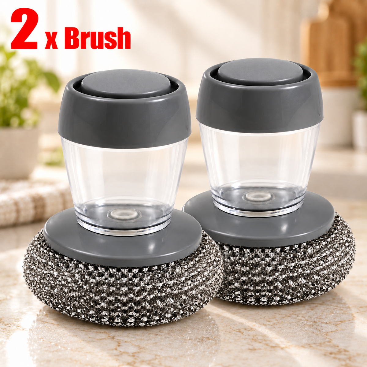 Soap Dispensing Stainless Steel Dish Brush