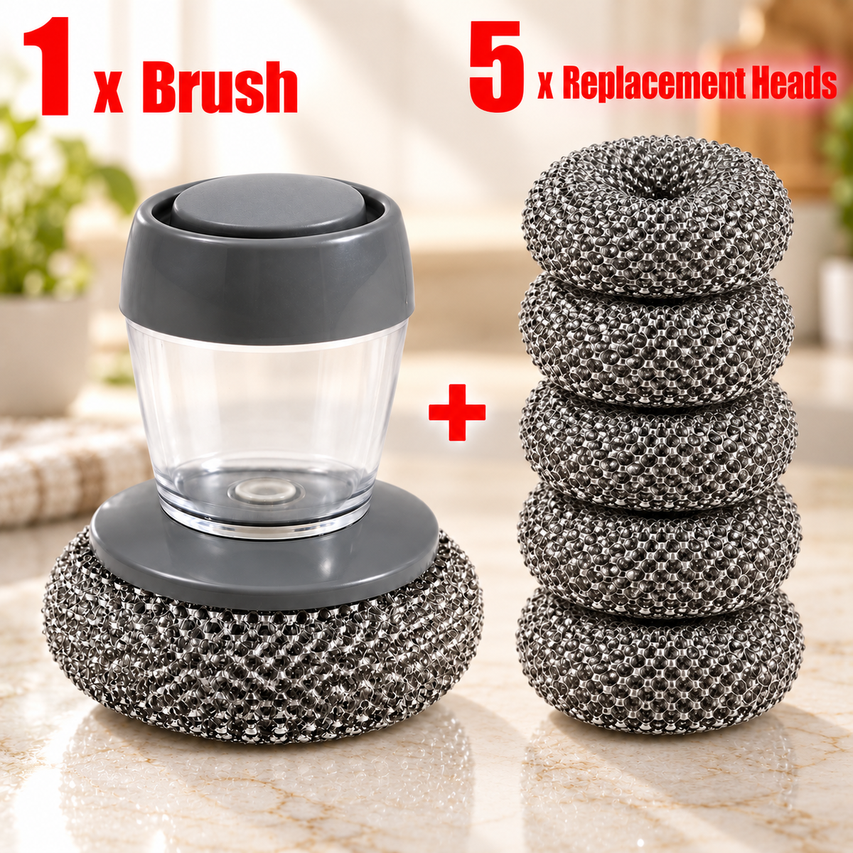 Soap Dispensing Stainless Steel Dish Brush