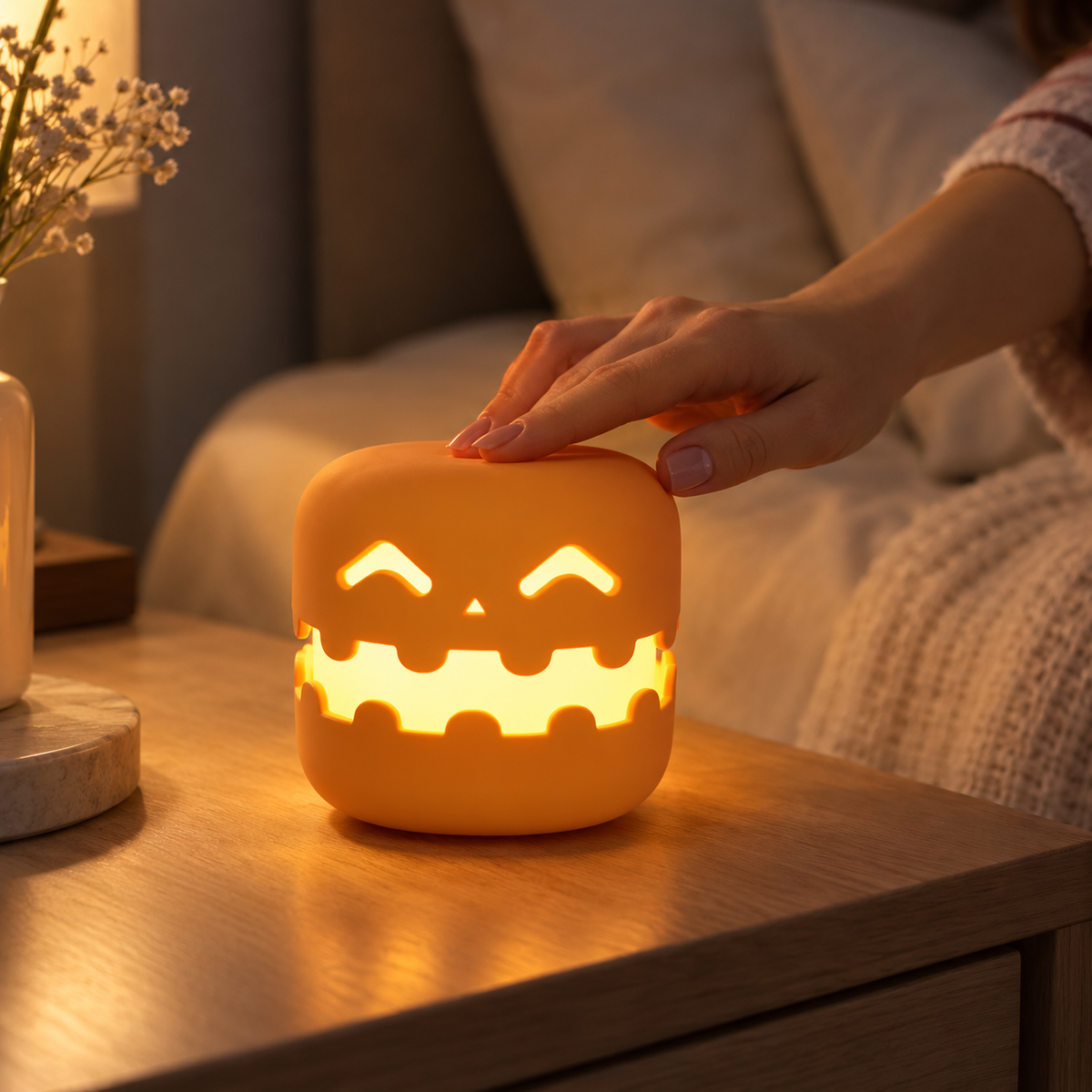 GlowGrin Rechargeable Halloween Pumpkin Night Light