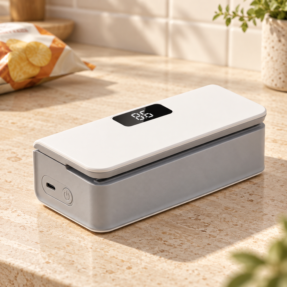 Rechargeable Mini Bag Sealer with Cutter, LED Display & 6 Heat Settings